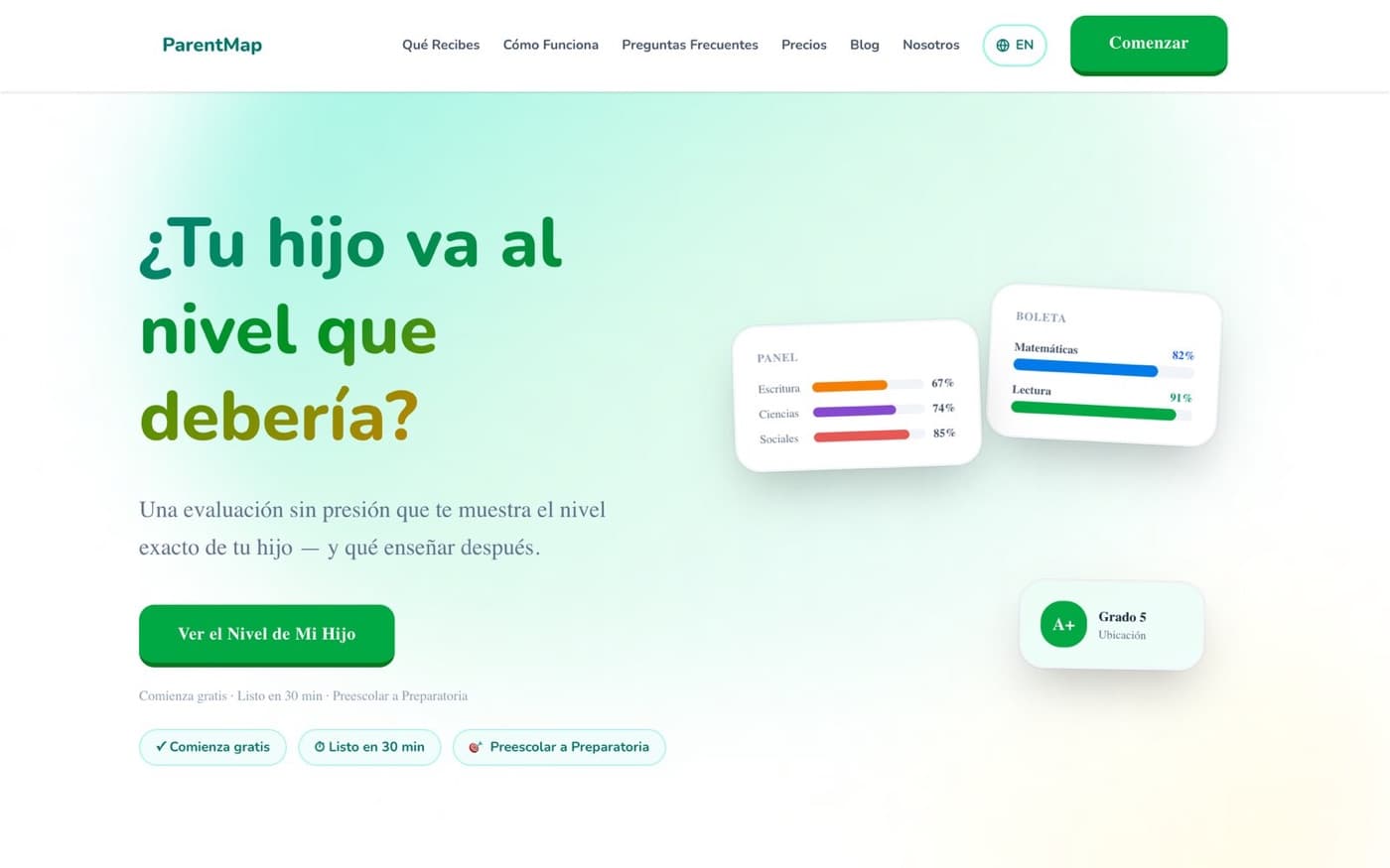 ParentMap's hero screen asking parents if their kid is at the level they should be